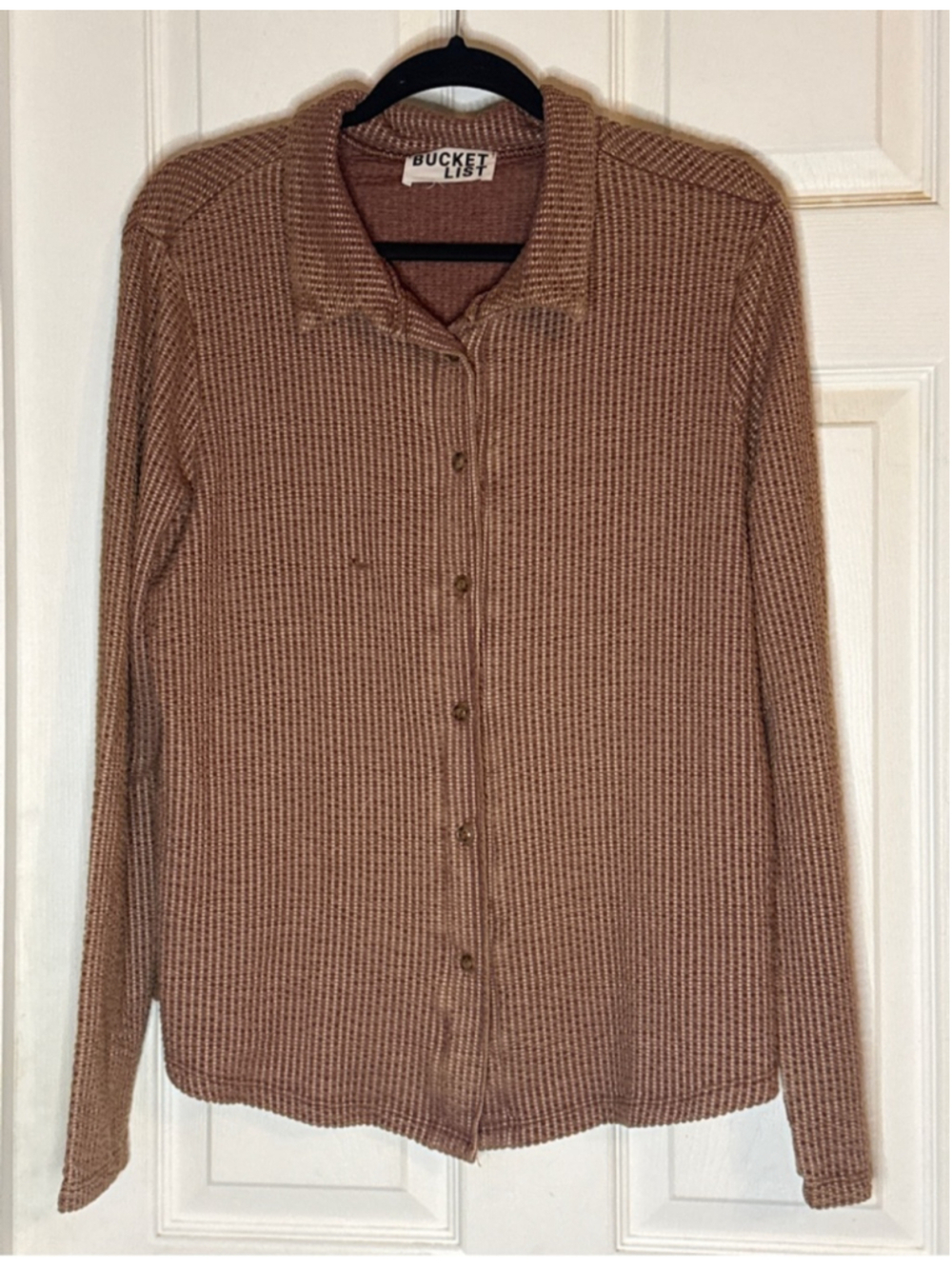 Bucket List Brown & White Striped Button Down Shirt L